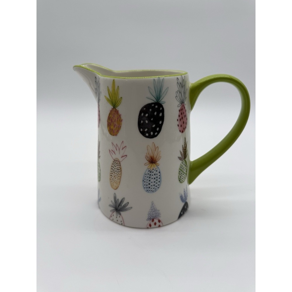 Potters Studio 6 1/2" Ceramic Pitcher With Pineapples Green Handle & Trim